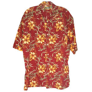 Natural Issue Mens XLT Shirt Red Yellow Floral Hawaiian Short Sleeve 100% Cotton
